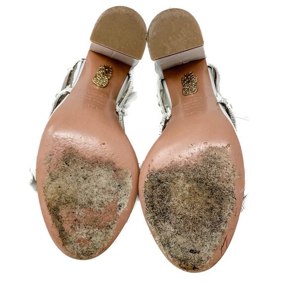 Aquazzura White Tulum Fringed Leather Studded Gladiator Sandal size 37.5 - Picture 5 of 12